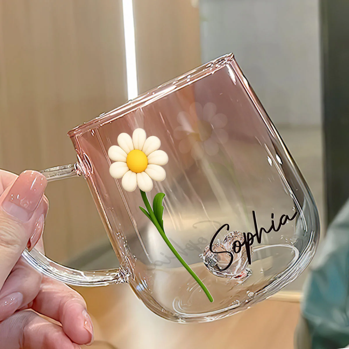 Friend Birth Month Flower - Personalized Custom Pink Gradient Glass Mug - Image 3
