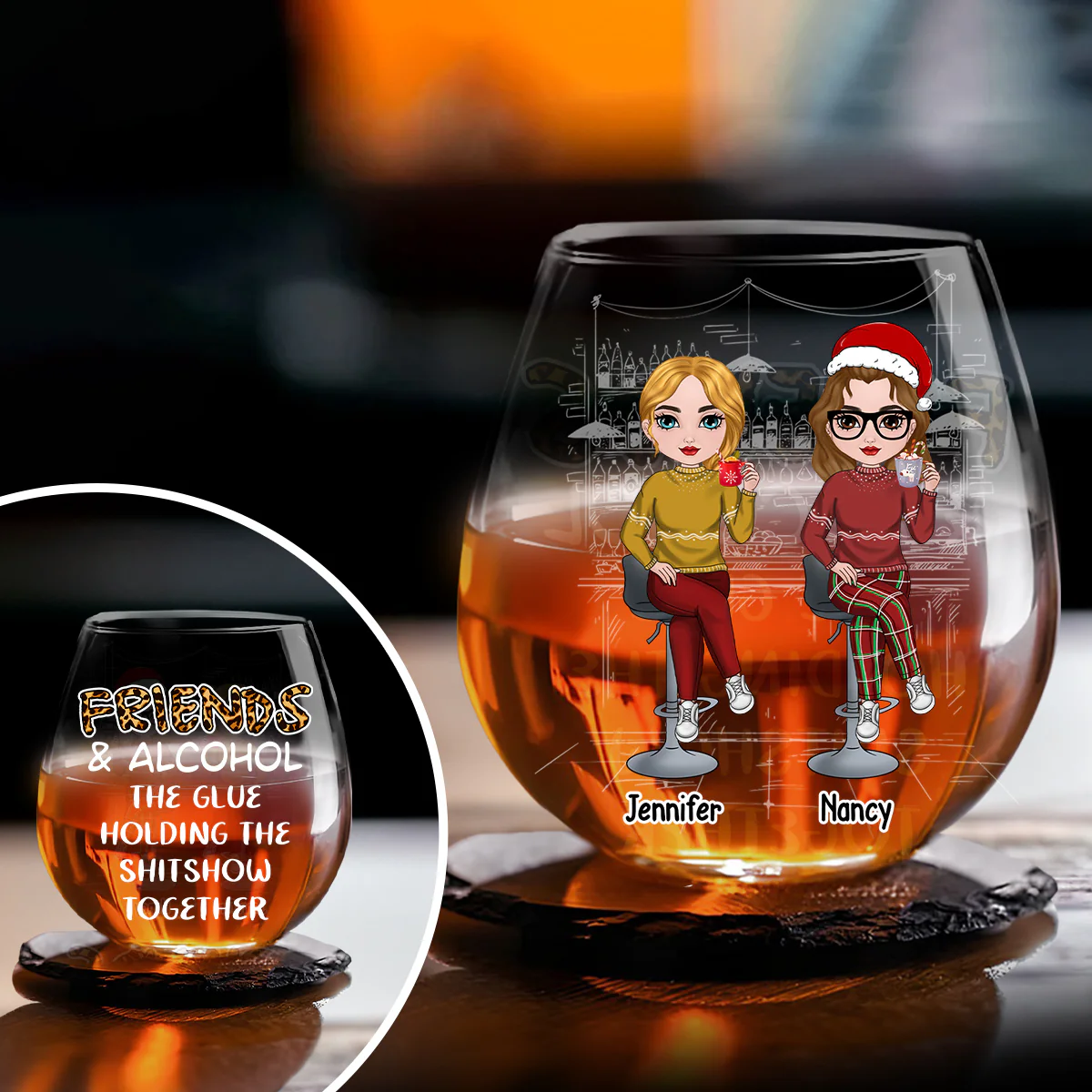 Friends And Alcohol - Personalized Custom Wine Glass - Image 2
