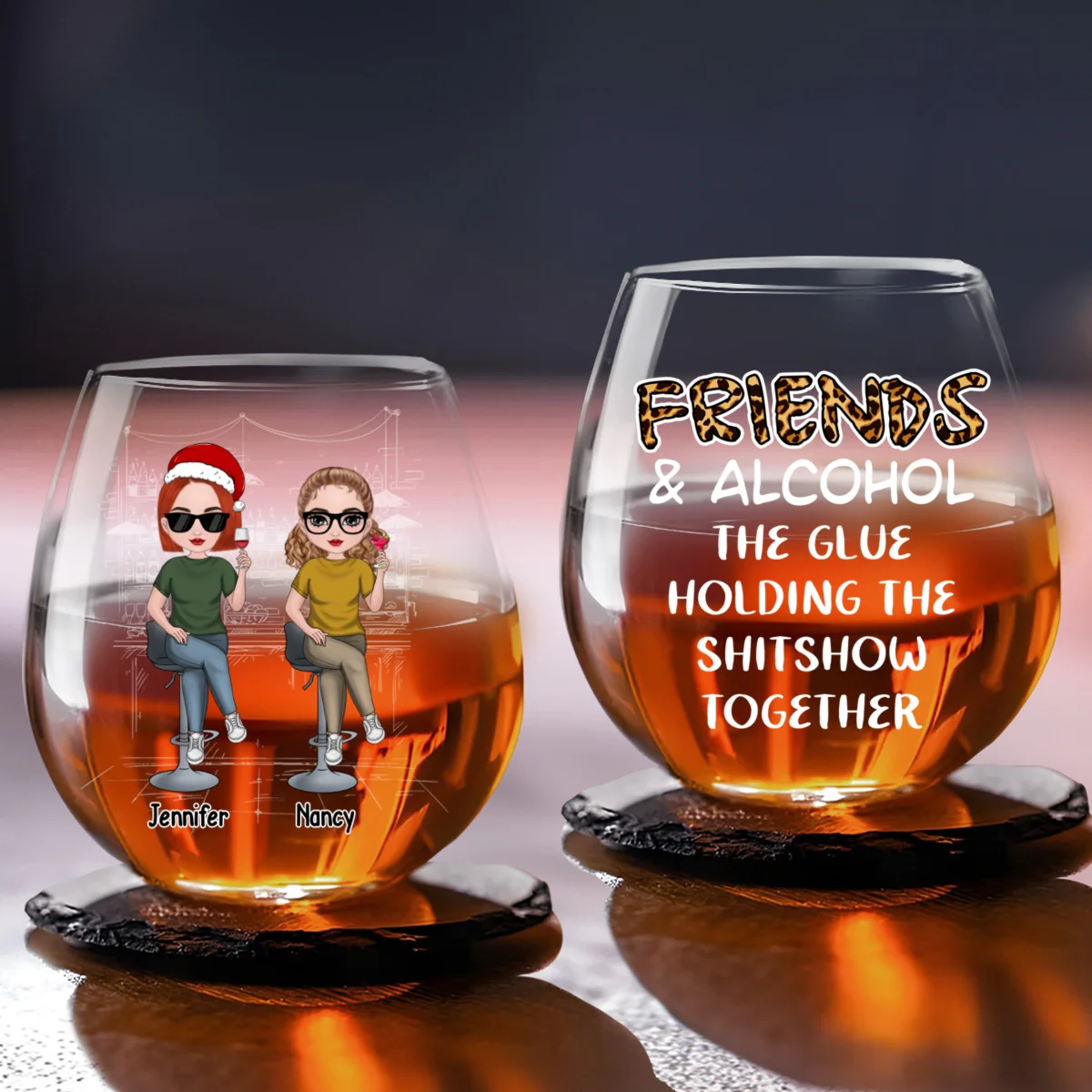 Friends And Alcohol - Personalized Custom Wine Glass - Image 5