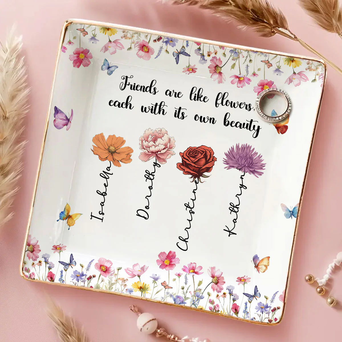 Friends Are Blossoms In Life - Personalized Custom Jewelry Dish - Image 2
