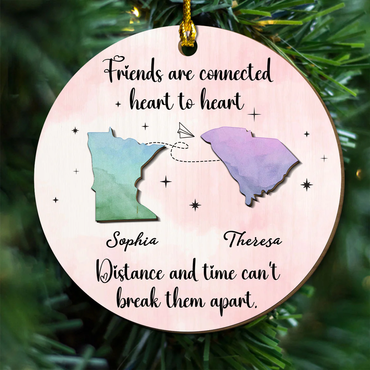 Friends Are Connected Heart To Heart - Personalized Custom Freeshape 2-Layered Wood Ornament - Image 2