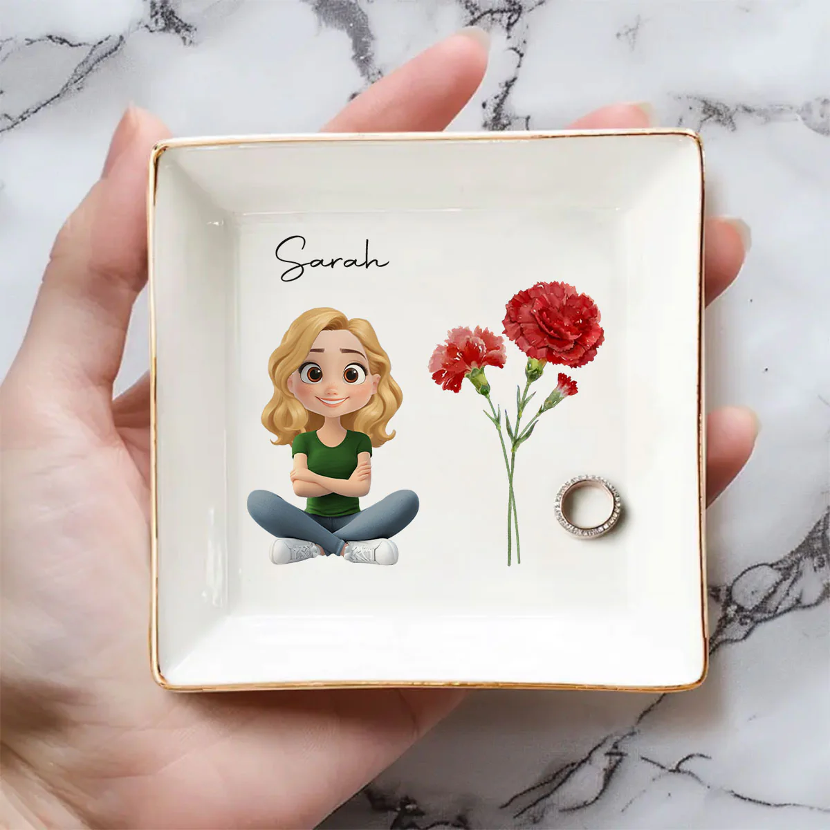Friends Are Flowers That Never Fade Cartoonize - Personalized Custom Jewelry Dish - Image 2