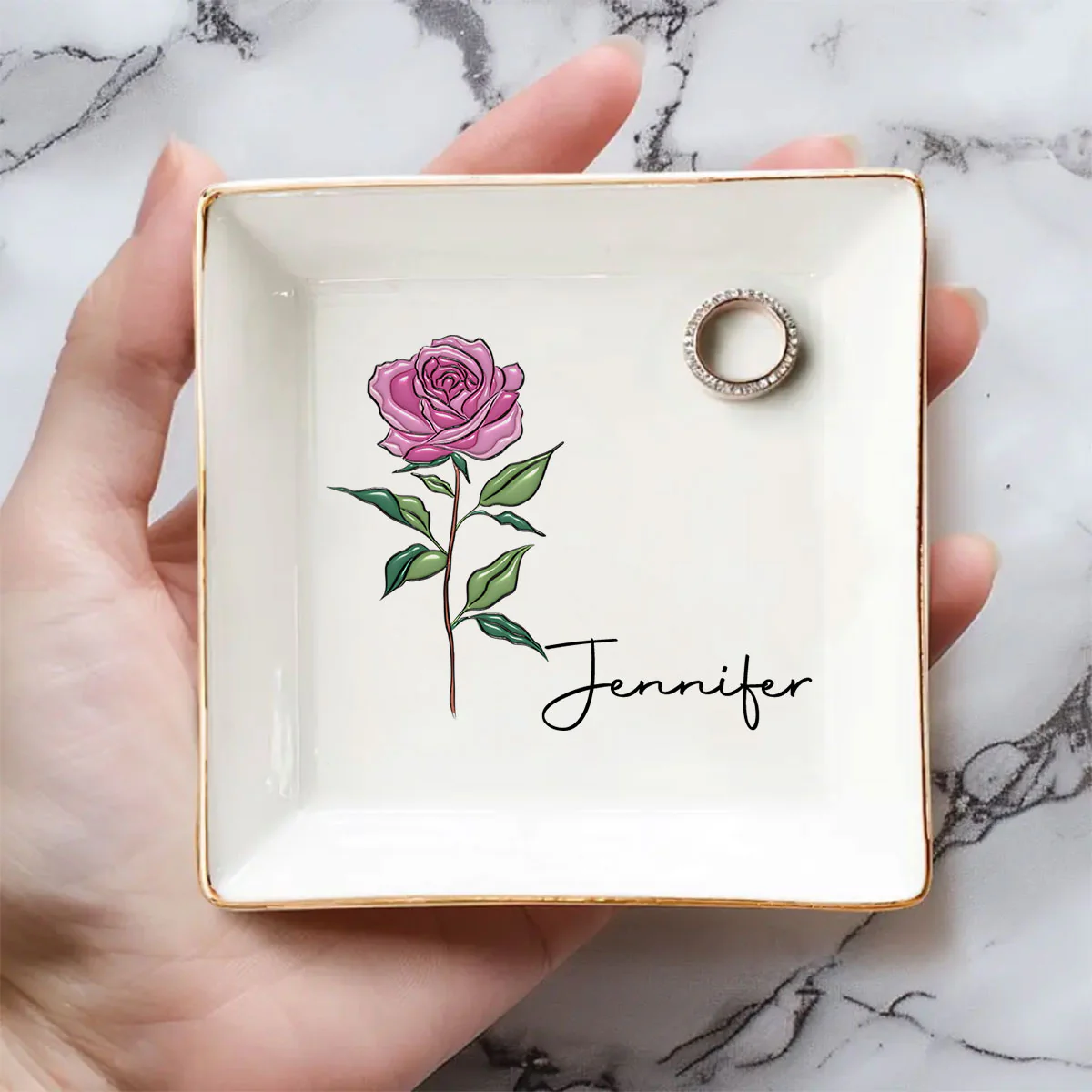 Friends Are Flowers That Never Fade - Personalized Custom 3D Inflated Effect Jewelry Dish - Image 2