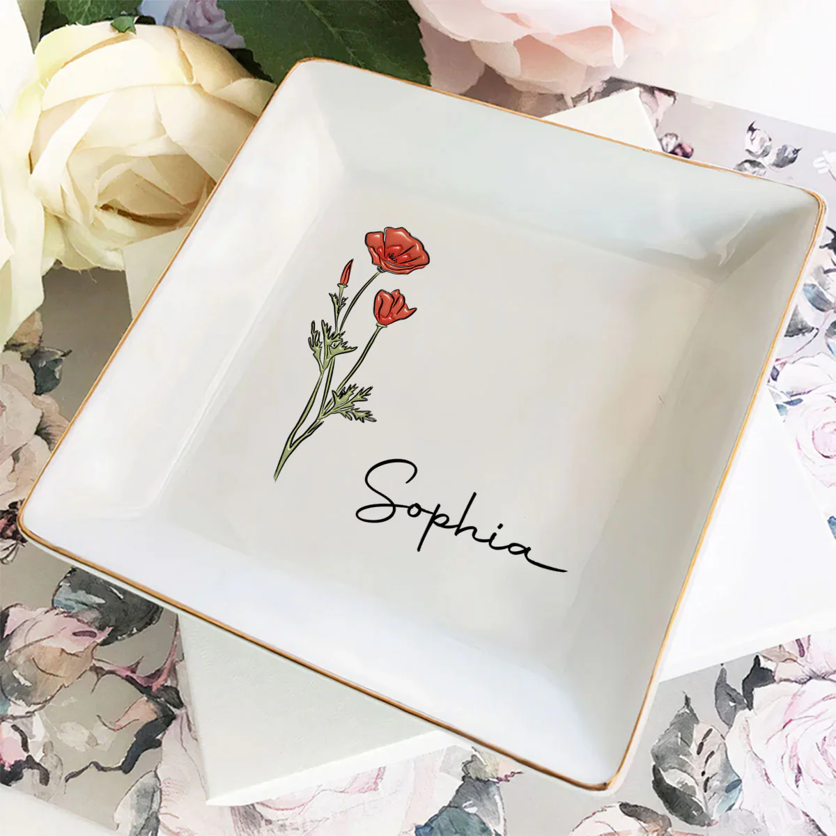 Friends Are Flowers That Never Fade - Personalized Custom 3D Inflated Effect Jewelry Dish - Image 4