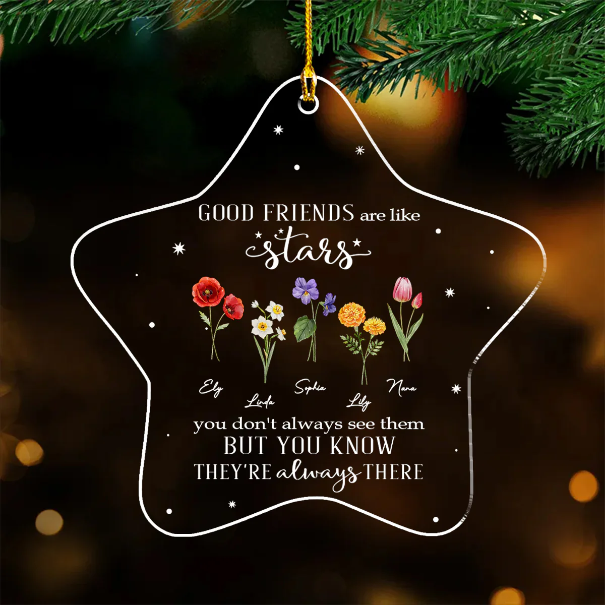 Friends Are Flowers That Never Fade - Personalized Custom Acrylic Ornament - Image 2