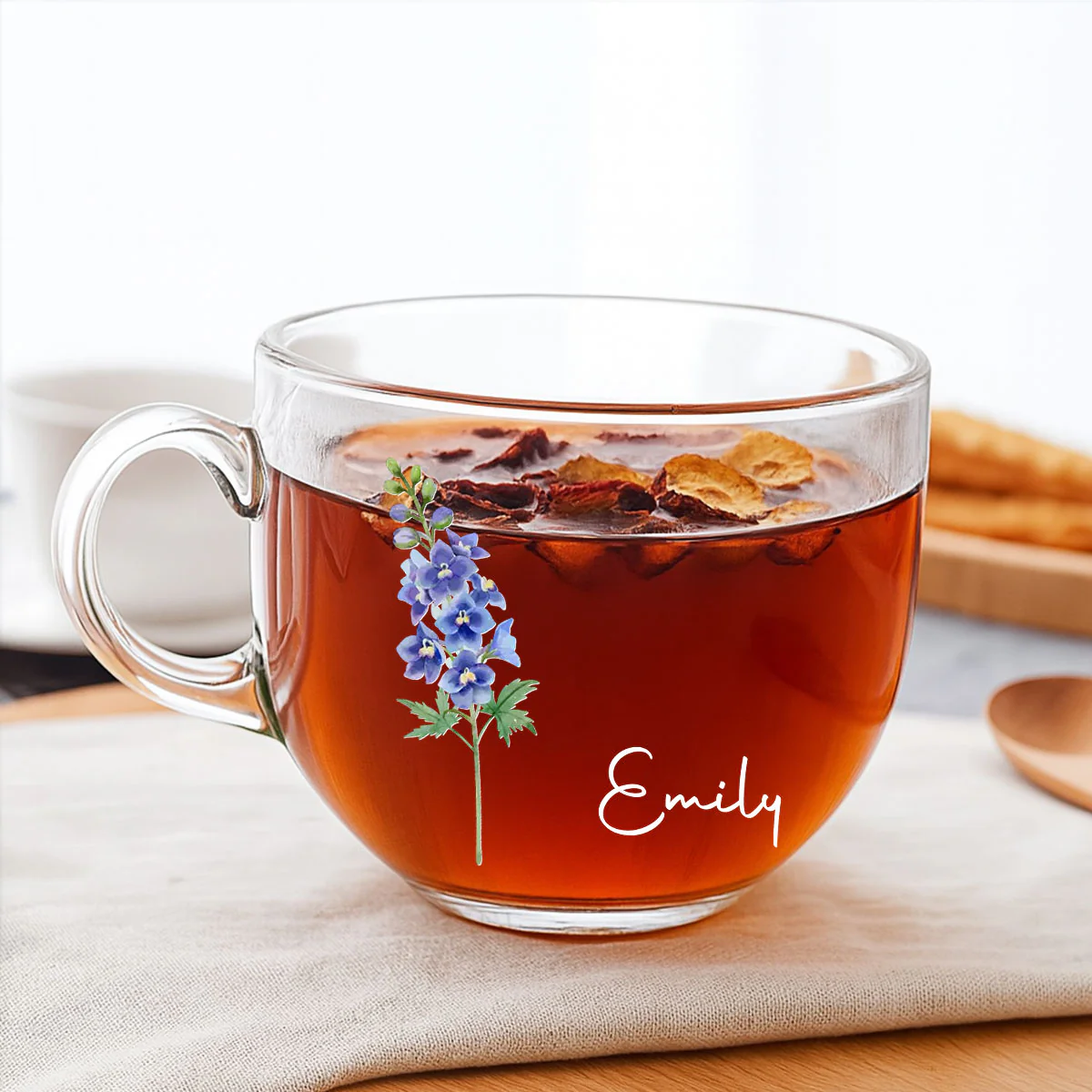 Friends Are Flowers That Never Fade - Personalized Custom Glass Tea Cup - Image 3