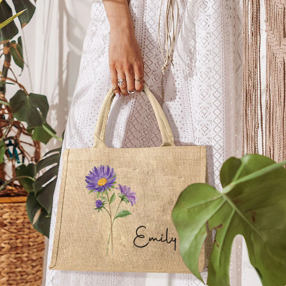 Friends Are Flowers That Never Fade - Personalized Custom Jute Tote Bag - Image 4