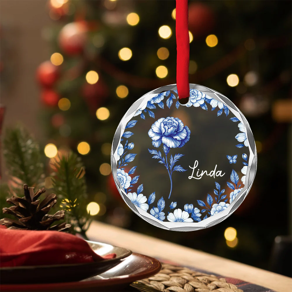 Friends Are Flowers That Never Fade Toile - Personalized Custom Glass Ornament - Image 2