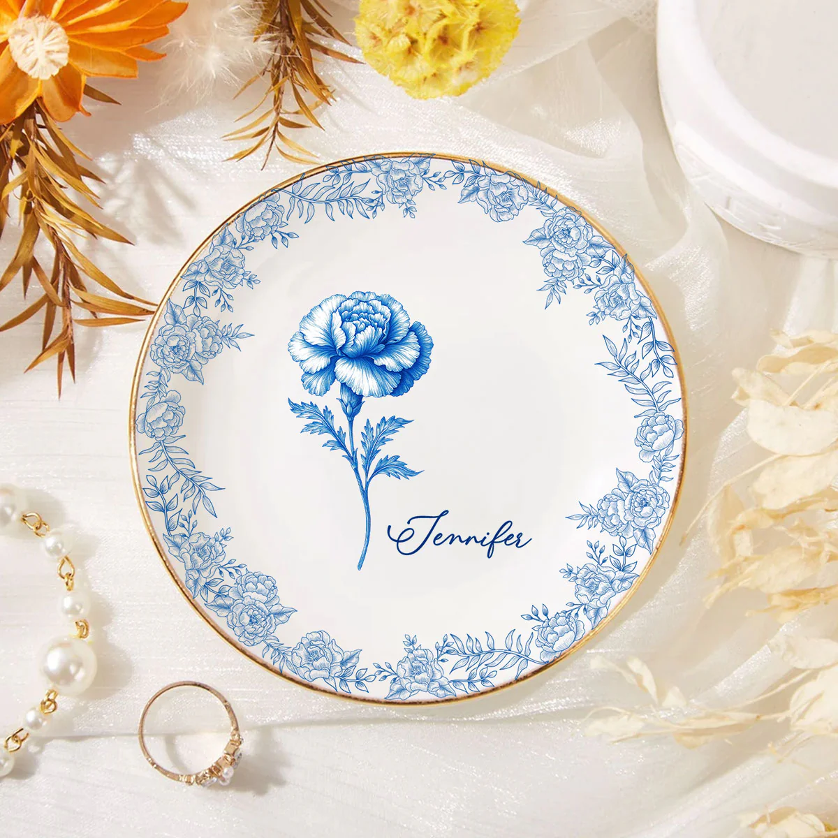 Friends Are Flowers That Never Fade Toile - Personalized Custom Jewelry Dish - Image 2