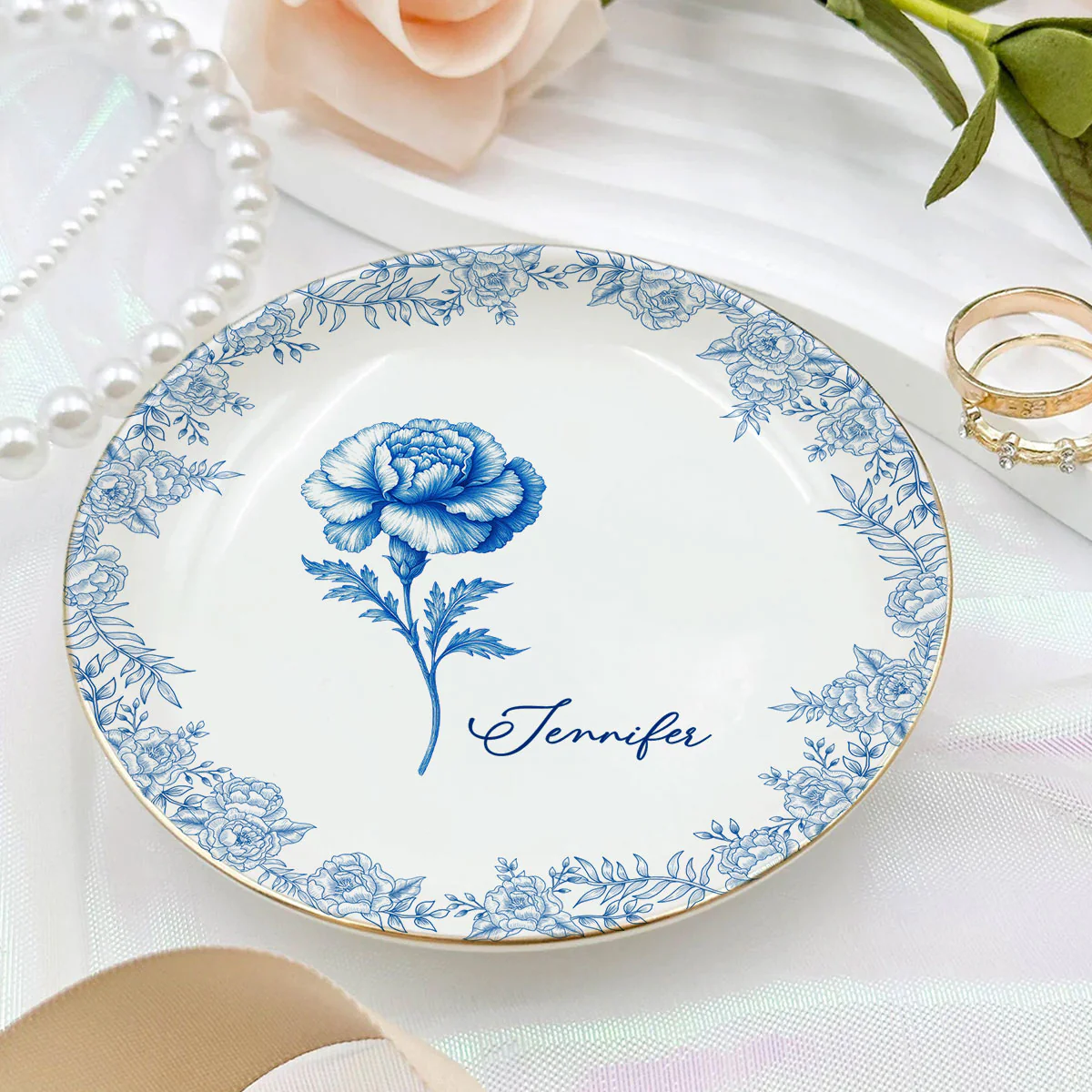Friends Are Flowers That Never Fade Toile - Personalized Custom Jewelry Dish - Image 3