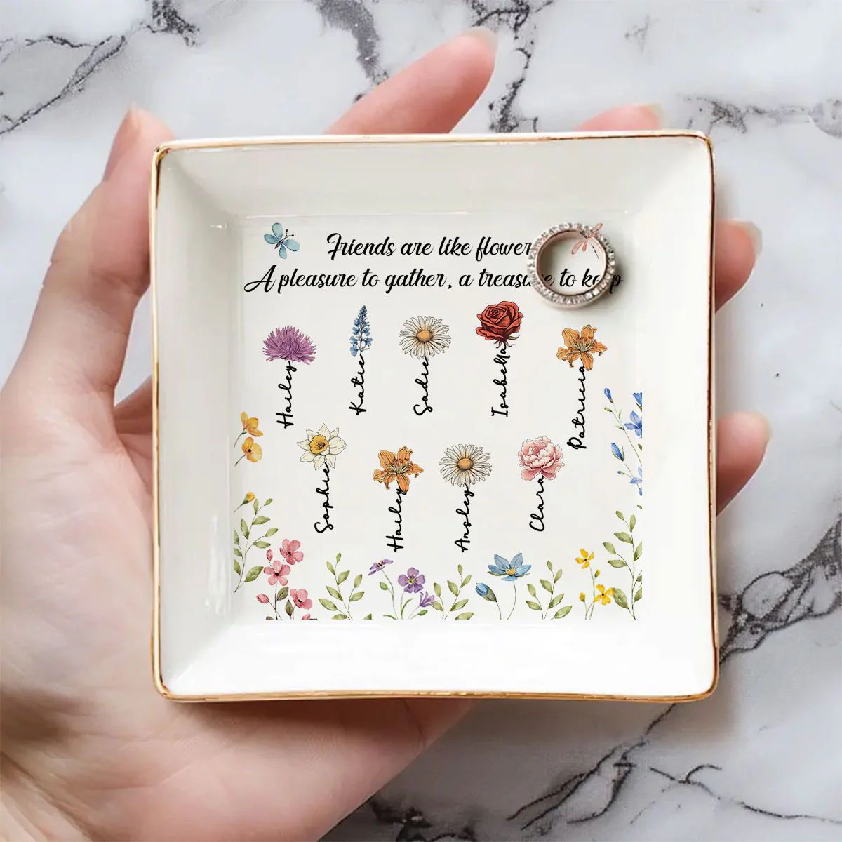 Friends Are Like Flowers - Personalized Custom Jewelry Dish - Image 2