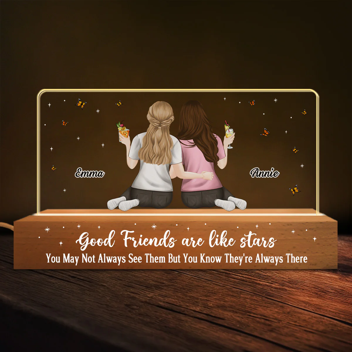 Friends Are Stars - Personalized Custom Acrylic 3D LED Night Light - Image 2
