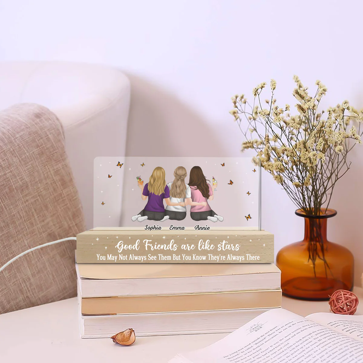 Friends Are Stars - Personalized Custom Acrylic 3D LED Night Light - Image 3