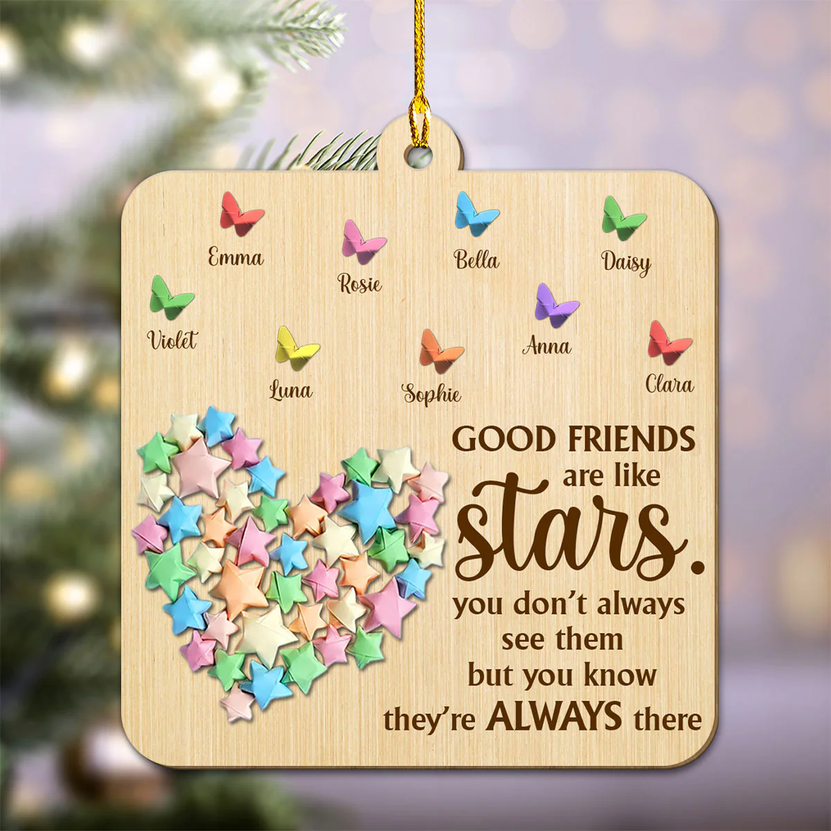 Friends Are Twinkling Stars - Personalized Custom Wood Ornament - Image 2