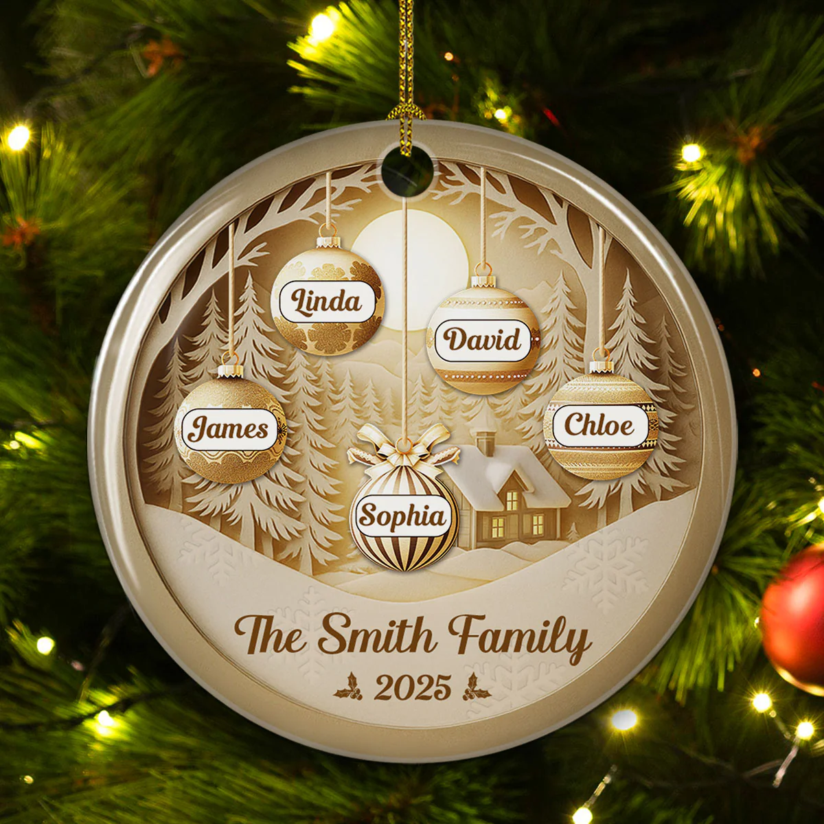 Friends Christmas Golden Hour - Personalized Custom Ceramic Ornament - Image 2