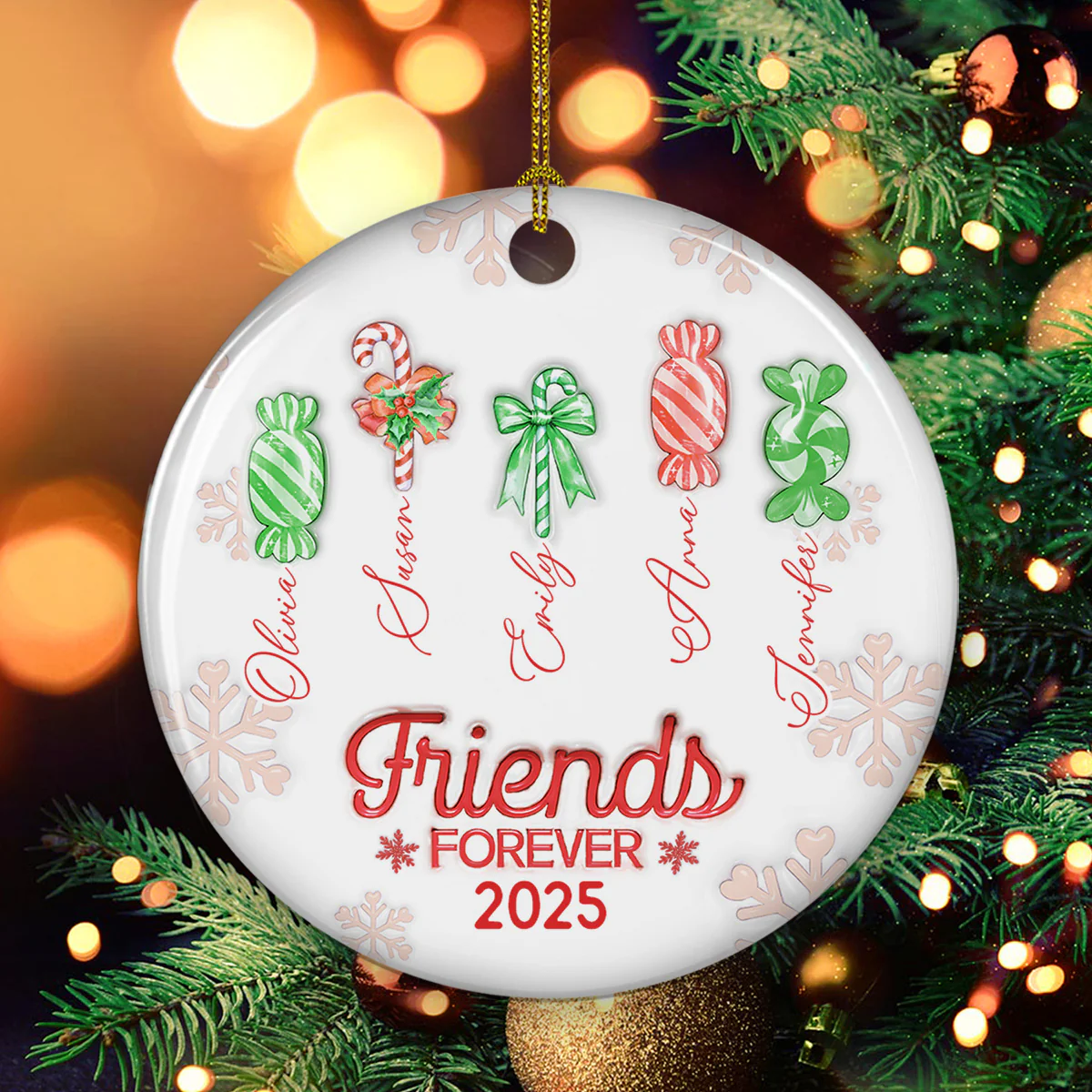 Friends Forever Christmas 2025 Candy Ver 2 - Personalized Custom 3D Inflated Effect Ceramic Ornament