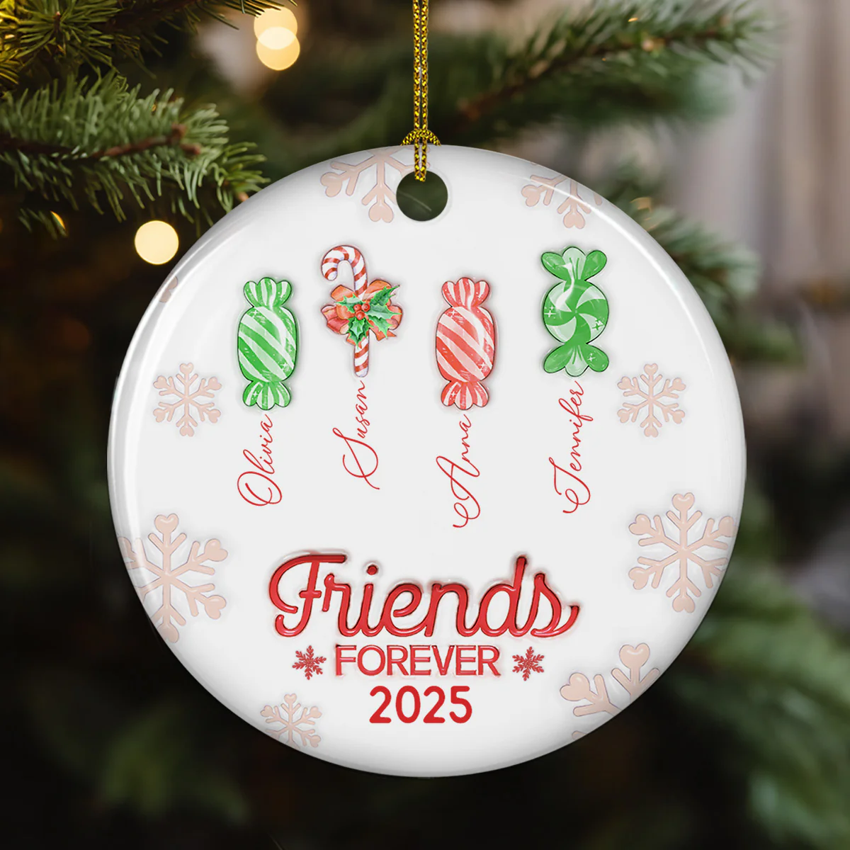 Friends Forever Christmas 2025 Candy Ver 2 - Personalized Custom 3D Inflated Effect Ceramic Ornament - Image 2