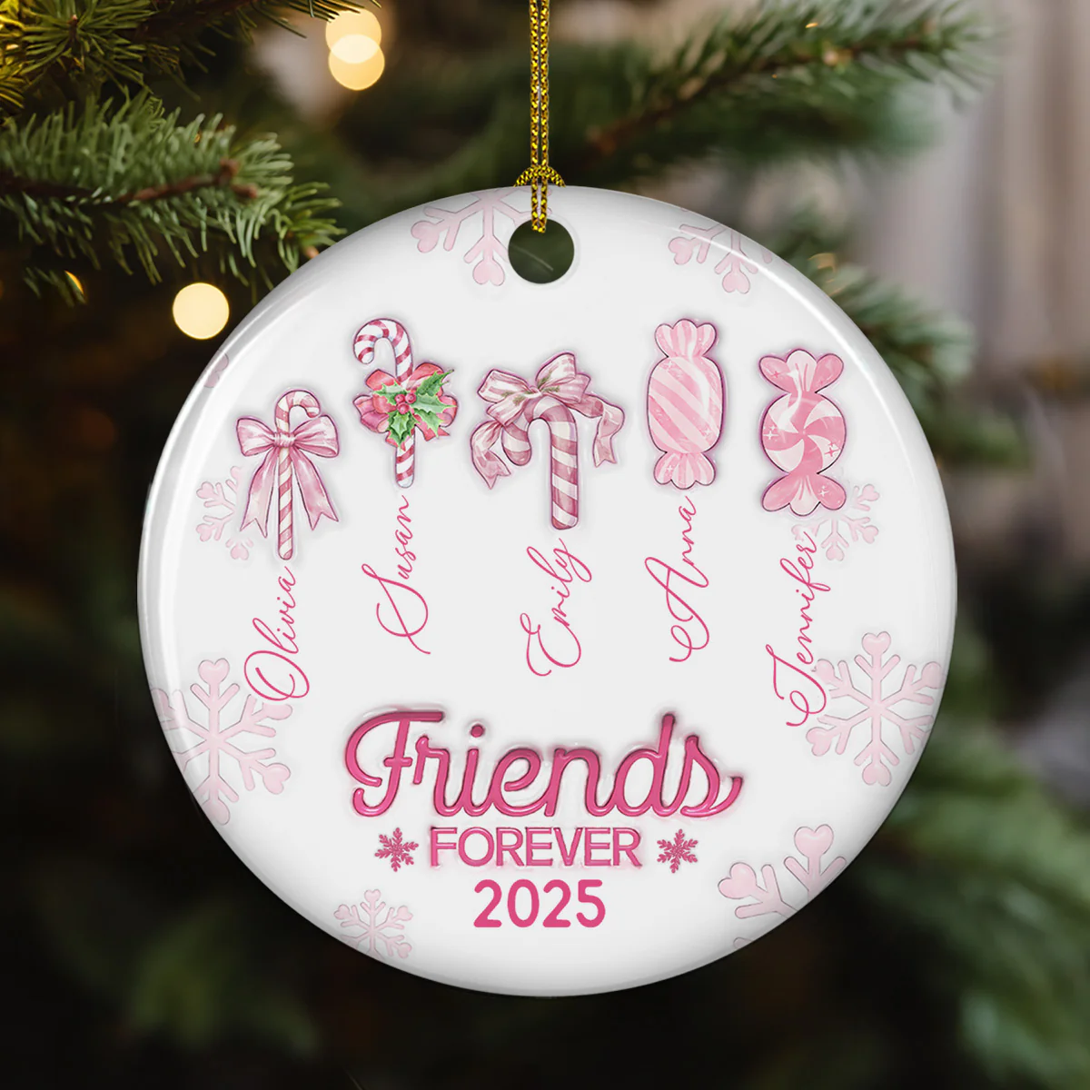 Friends Forever Christmas Candy - Personalized Custom 3D Inflated Effect Ceramic Ornament