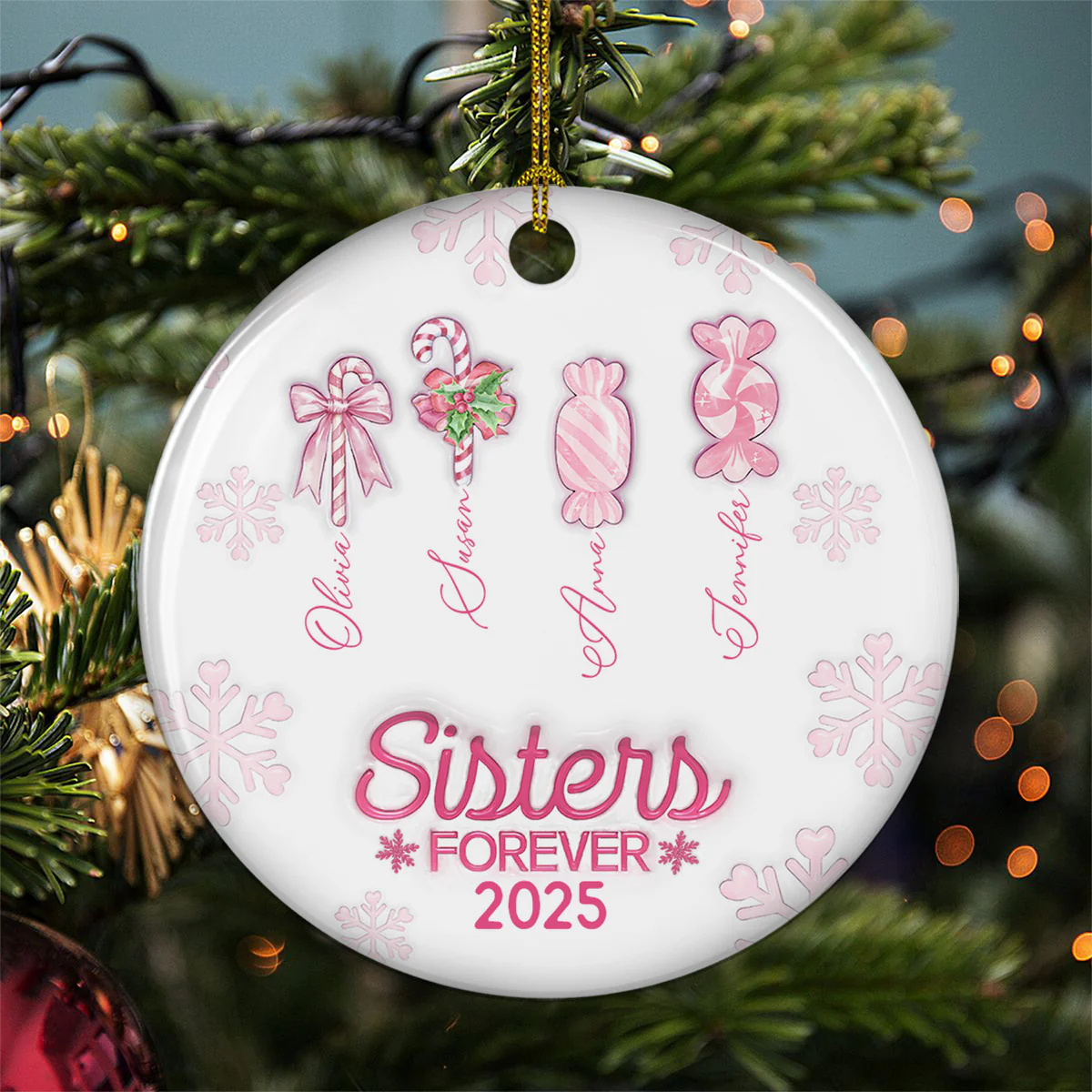 Friends Forever Christmas Candy - Personalized Custom 3D Inflated Effect Ceramic Ornament - Image 2