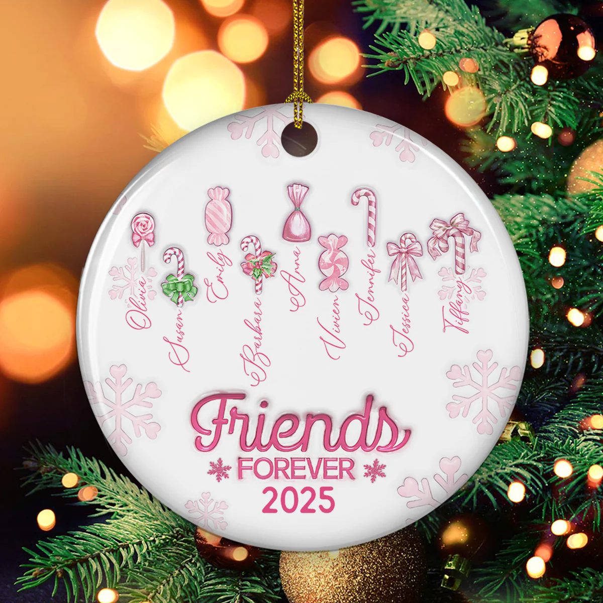 Friends Forever Christmas Candy - Personalized Custom 3D Inflated Effect Ceramic Ornament - Image 4