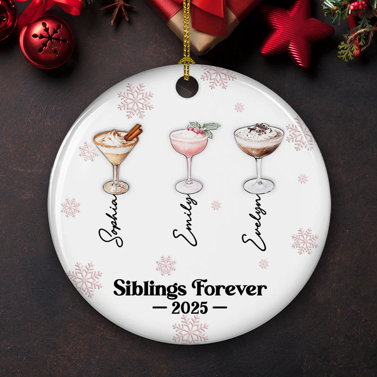 Friends Forever Christmas Drinks - Personalized Custom 3D Inflated Effect Ceramic Ornament - Image 3