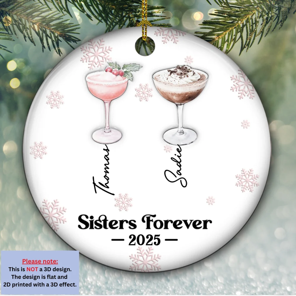Friends Forever Christmas Drinks - Personalized Custom 3D Inflated Effect Ceramic Ornament - Image 5