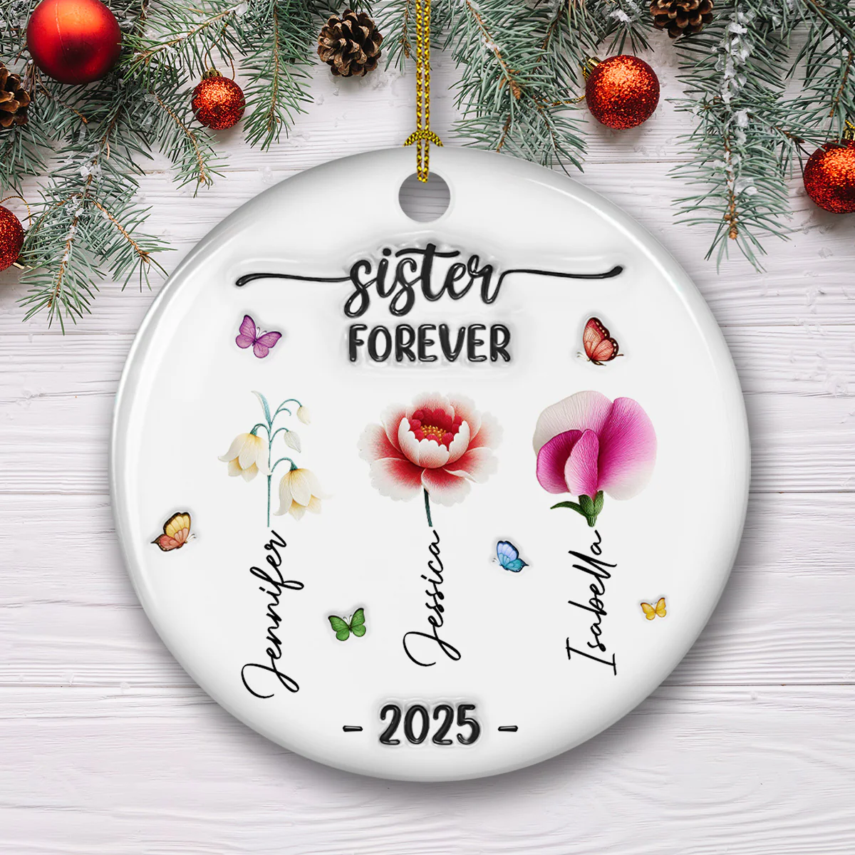 Friends Forever Flowers - Personalized Custom 3D Inflated Effect Ceramic Ornament - Image 2