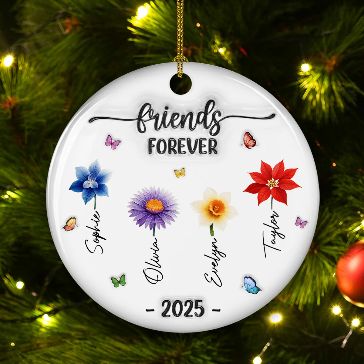 Friends Forever Flowers - Personalized Custom 3D Inflated Effect Ceramic Ornament - Image 3