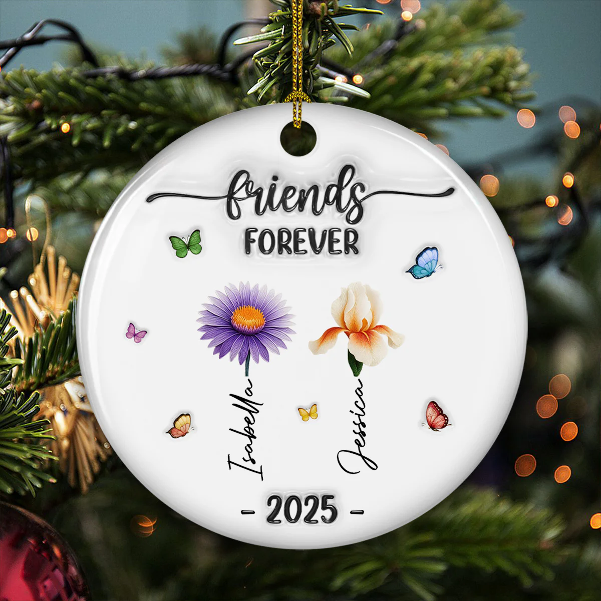 Friends Forever Flowers - Personalized Custom 3D Inflated Effect Ceramic Ornament - Image 4