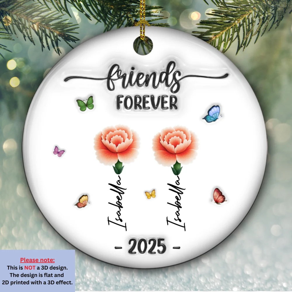 Friends Forever Flowers - Personalized Custom 3D Inflated Effect Ceramic Ornament - Image 5