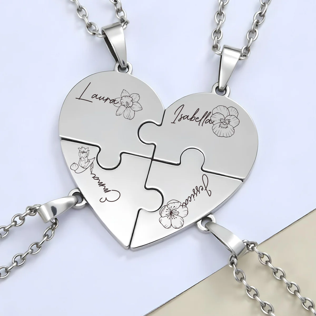 Friends Forever - Personalized Custom Heart Puzzle Necklace - Image 4