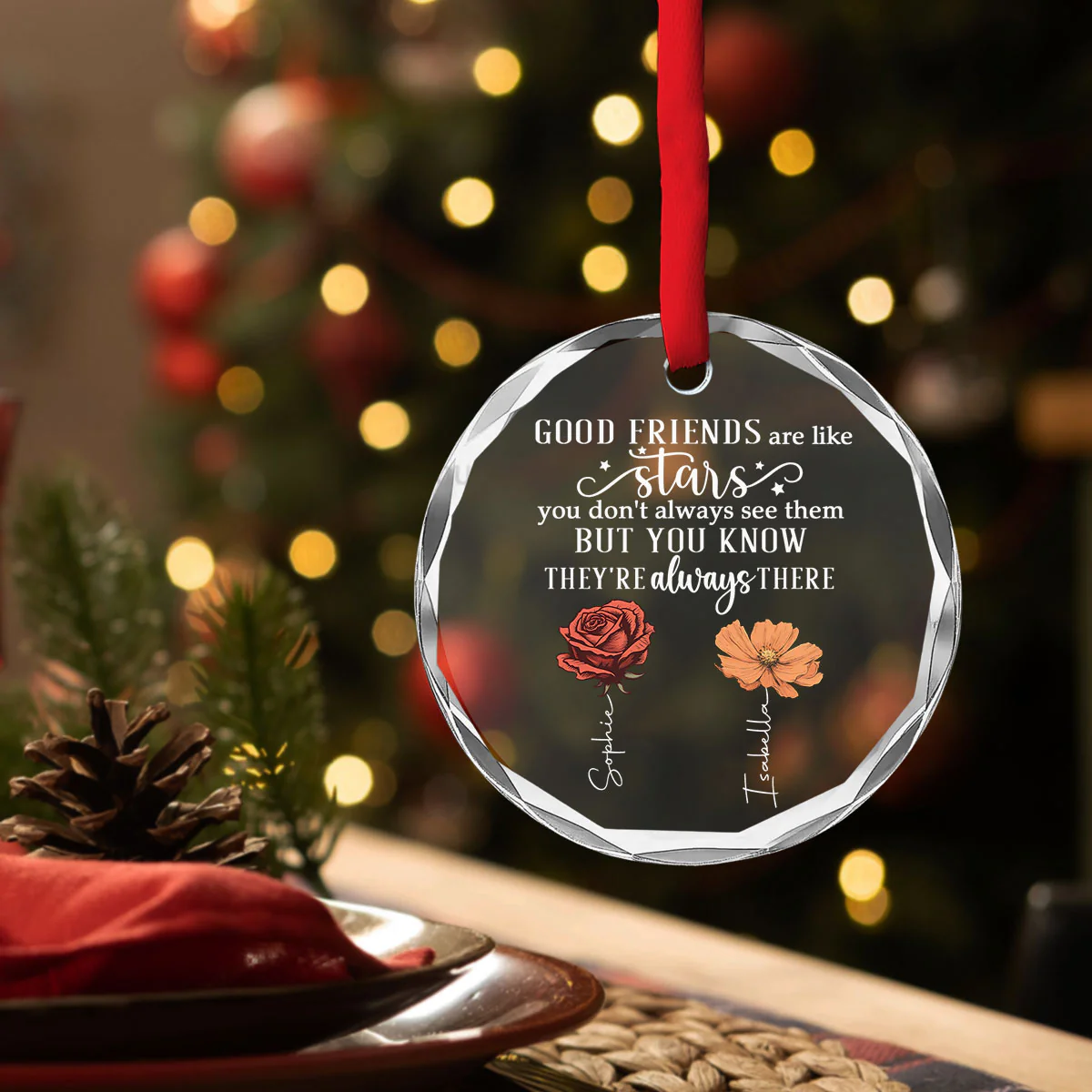 Friends Like Stars Christmas - Personalized Custom Glass Ornament - Image 2