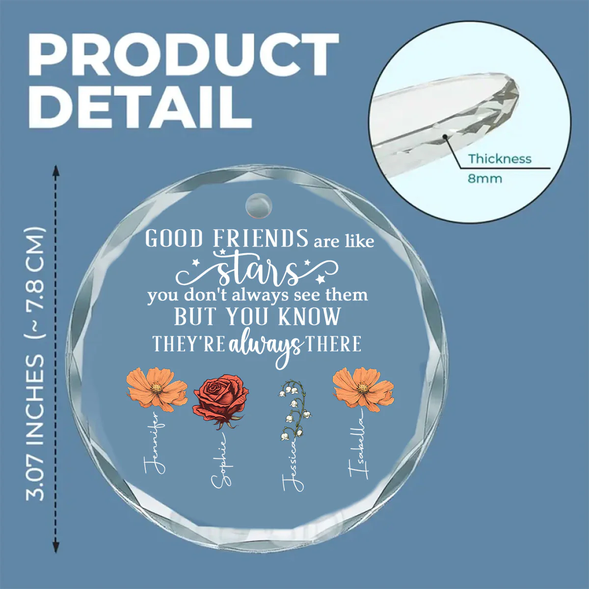 Friends Like Stars Christmas - Personalized Custom Glass Ornament - Image 5