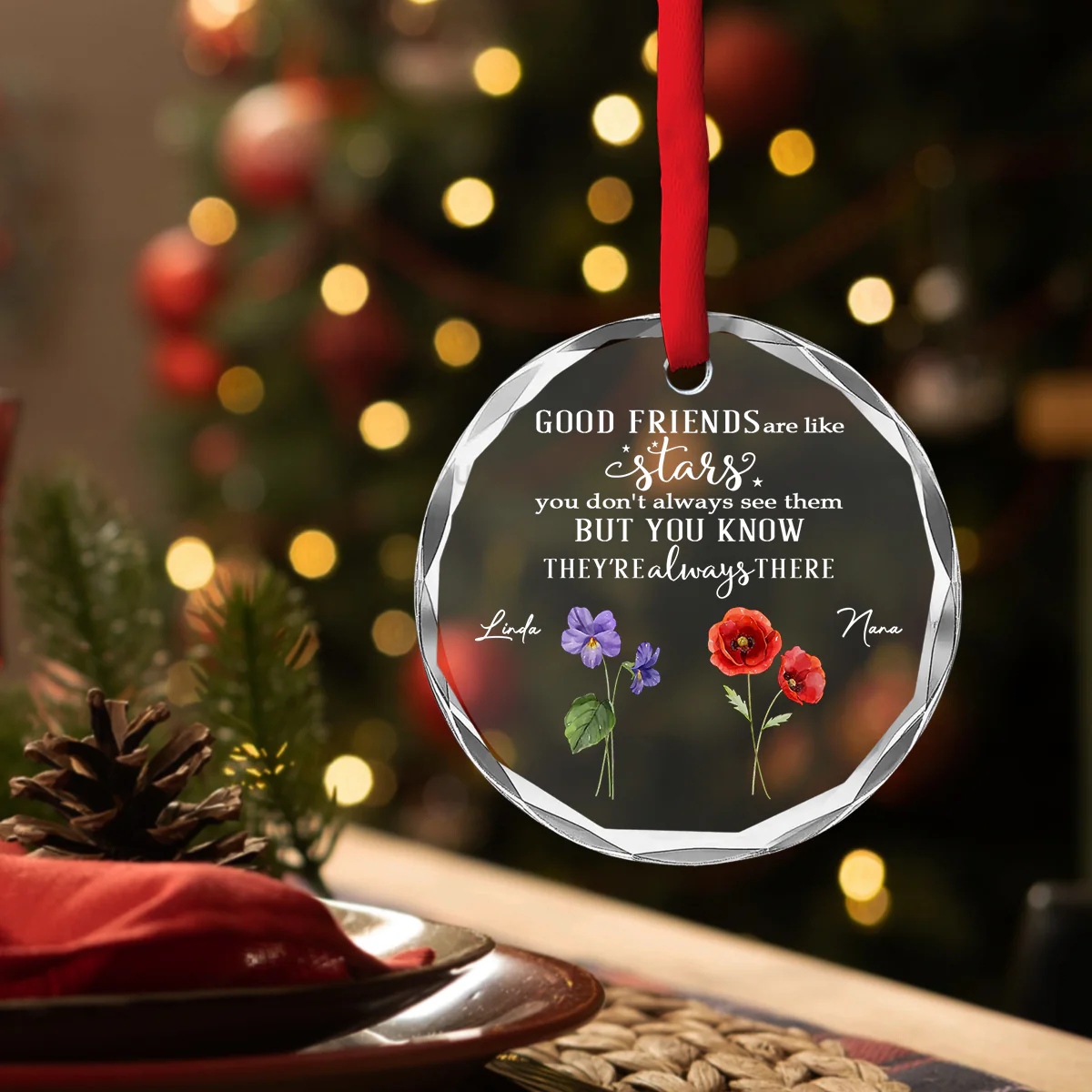 Friends Like Stars - Personalized Custom Glass Ornament - Image 3