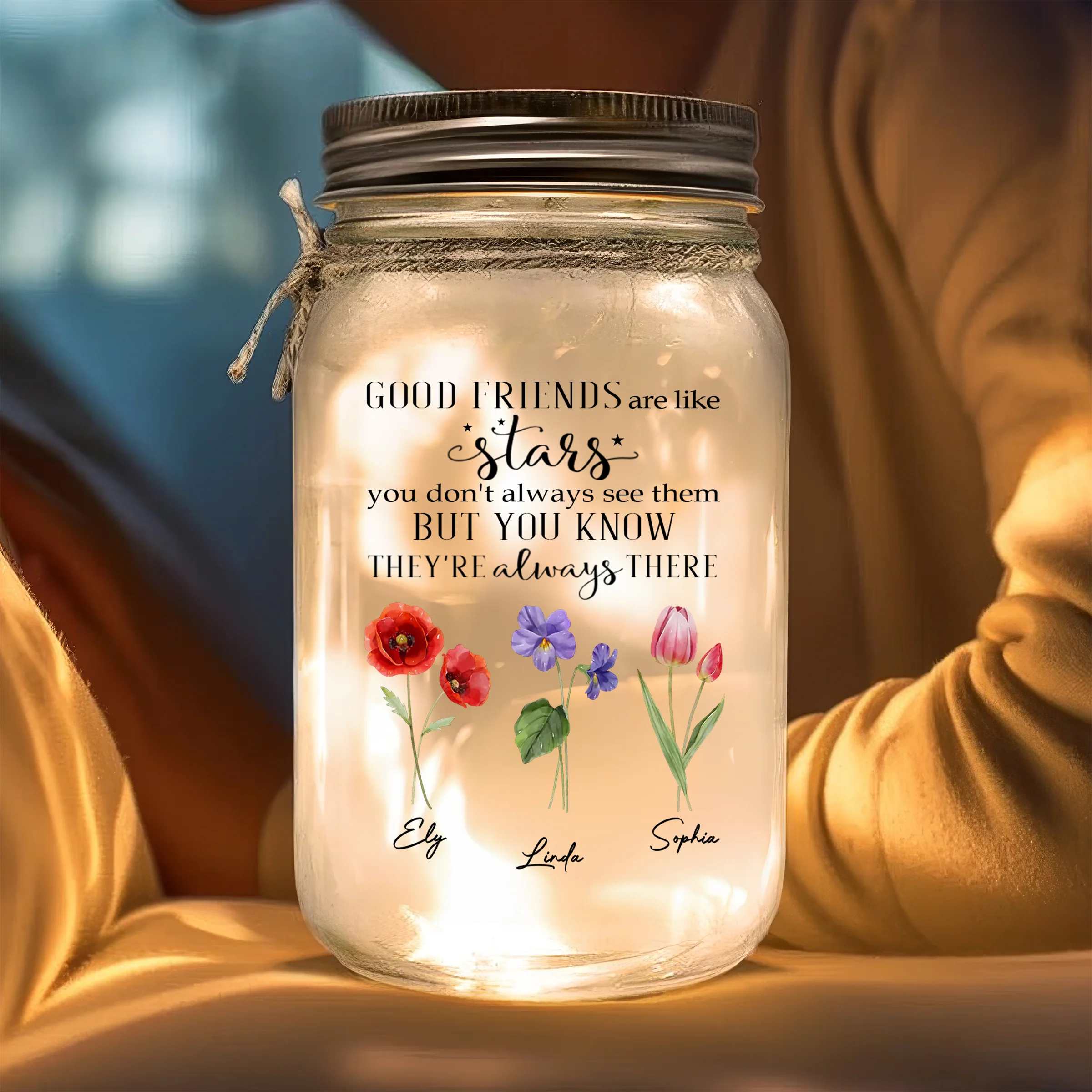 Friends Like Stars - Personalized Custom Mason Jar Light - Image 2