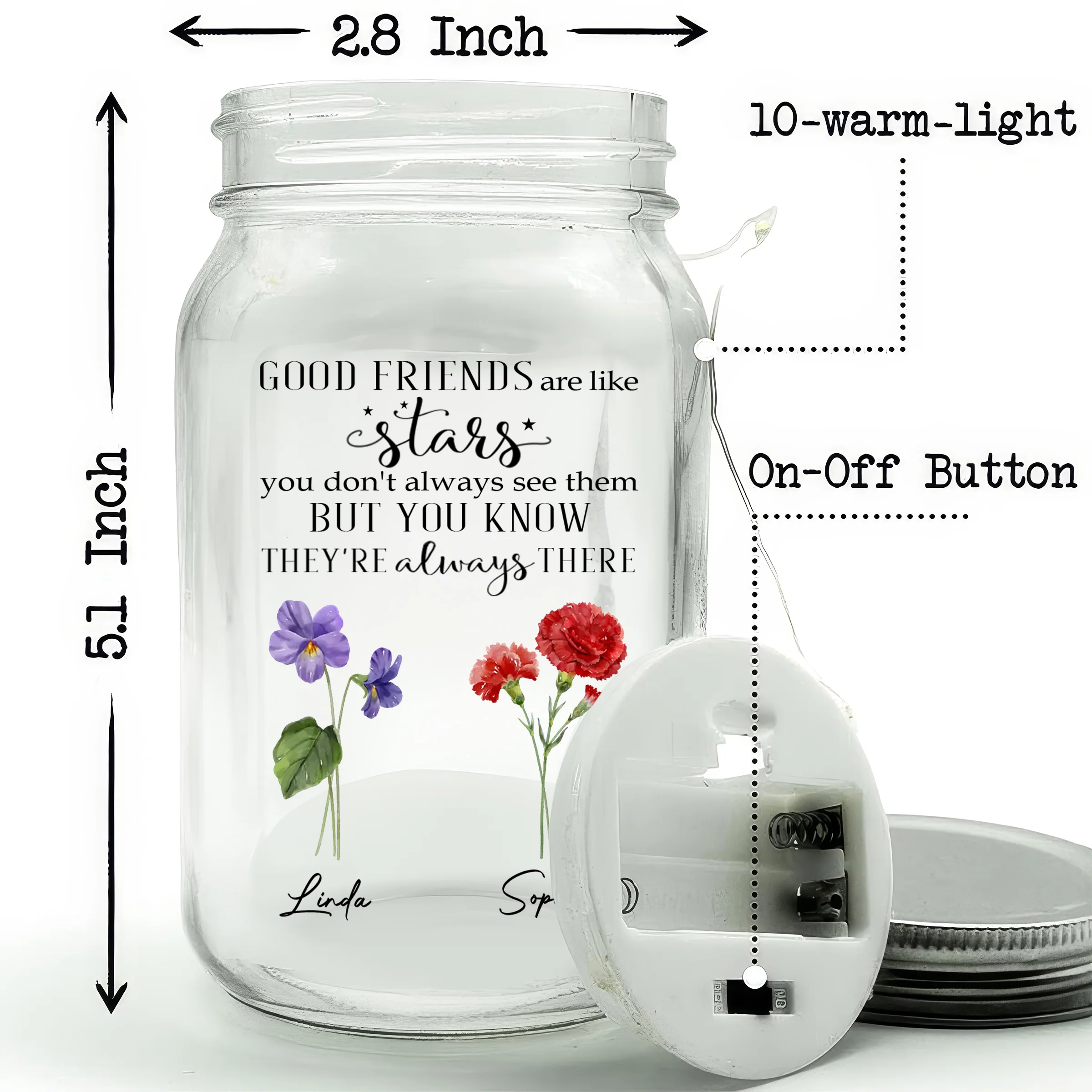 Friends Like Stars - Personalized Custom Mason Jar Light - Image 5