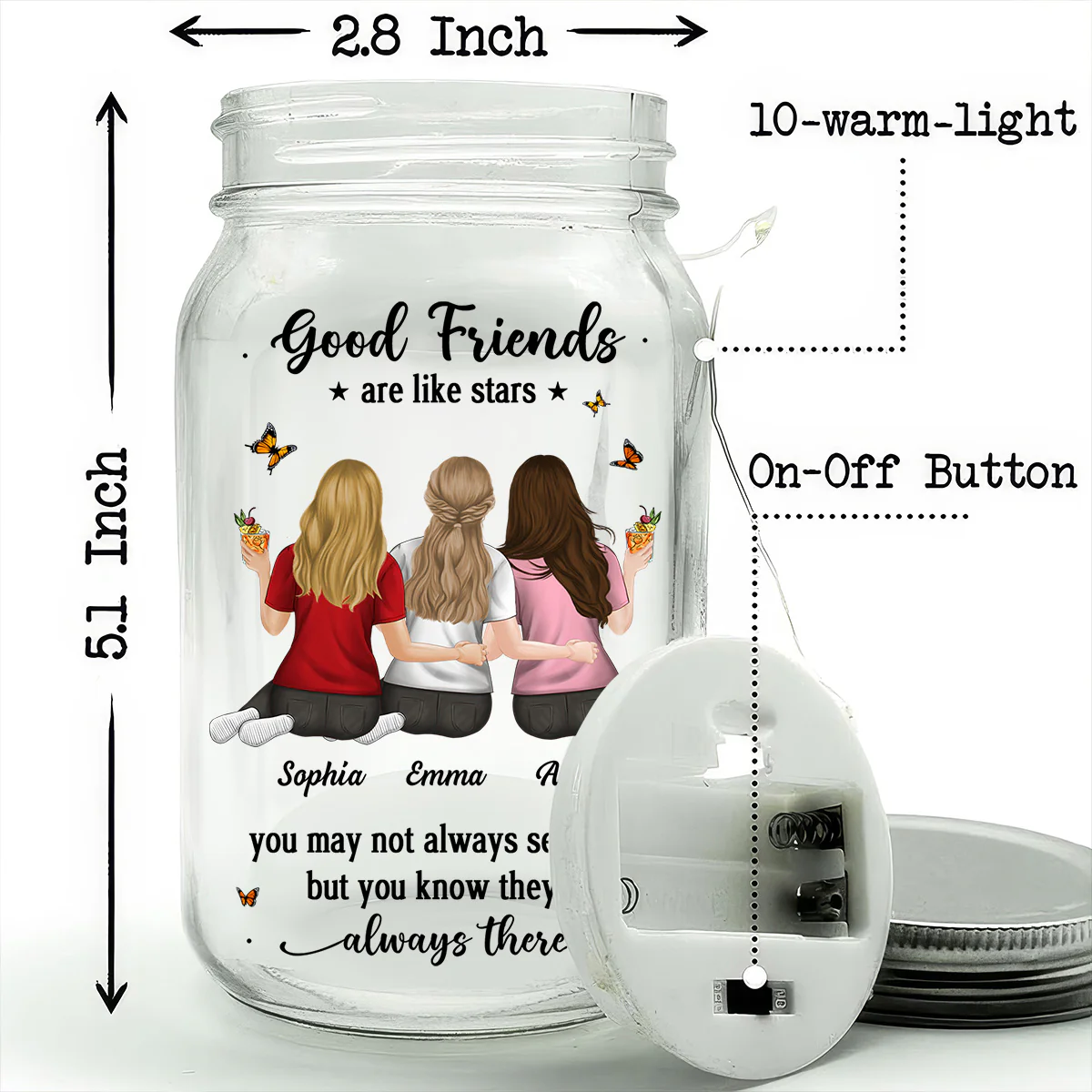 Friends Like Stars - Personalized Custom Mason Jar Light - Image 5