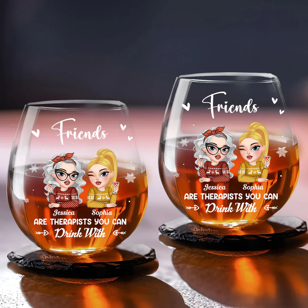 Friends Make The Best Therapists - Personalized Custom Wine Glass - Image 4