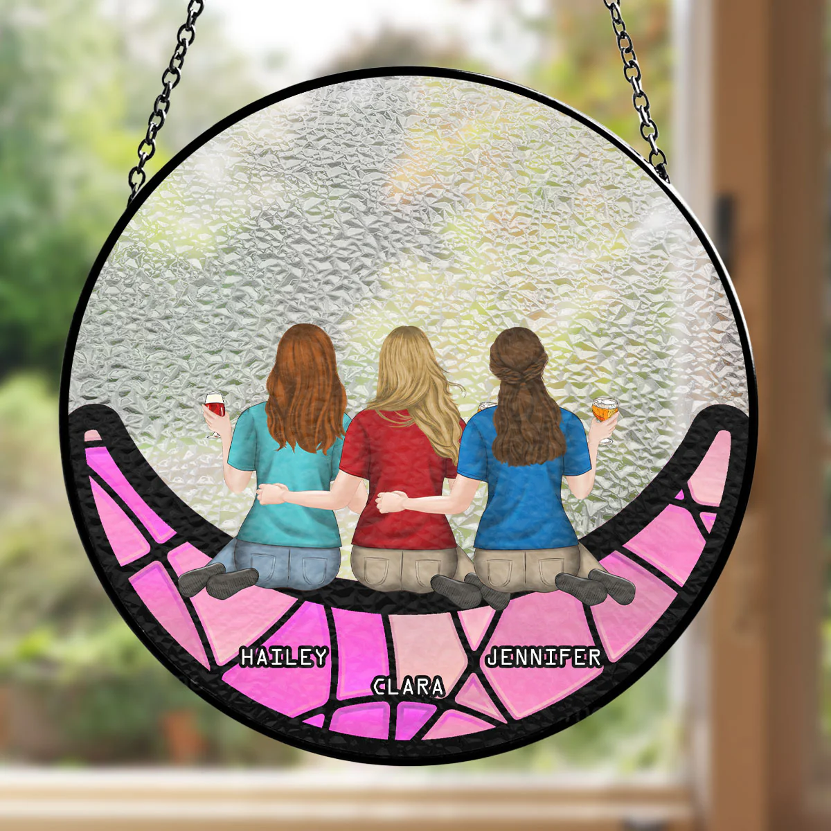 Friends Sitting On The Moon - Personalized Custom Window Hanging Suncatcher - Image 4