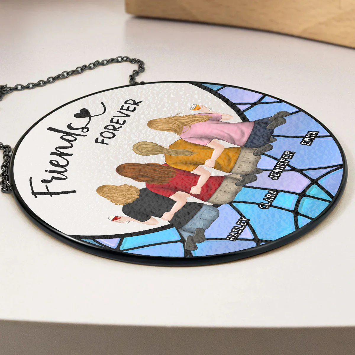 Friends Sitting On The Moon Version 2 - Personalized Custom Window Hanging Suncatcher - Image 3
