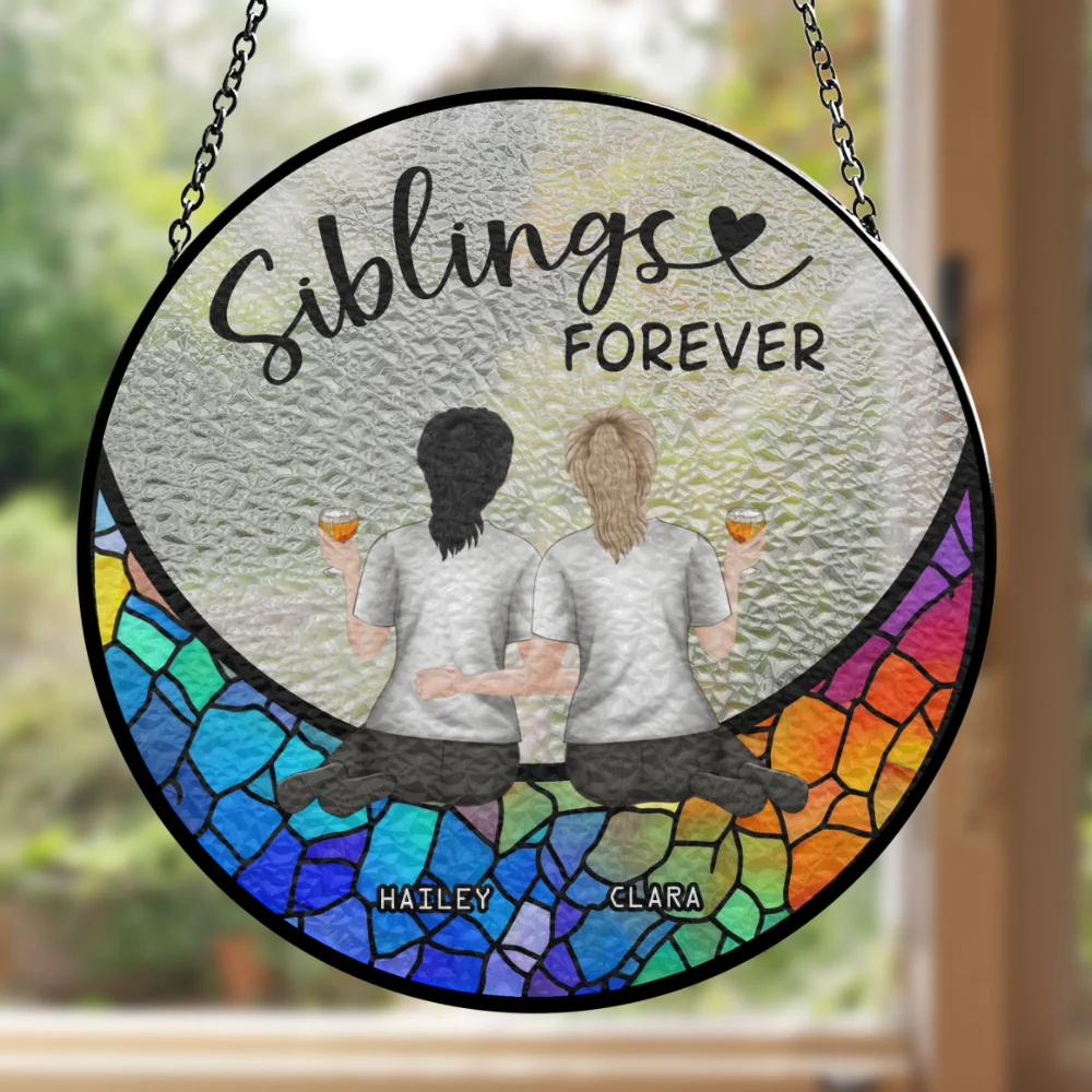 Friends Sitting On The Moon Version 2 - Personalized Custom Window Hanging Suncatcher - Image 5