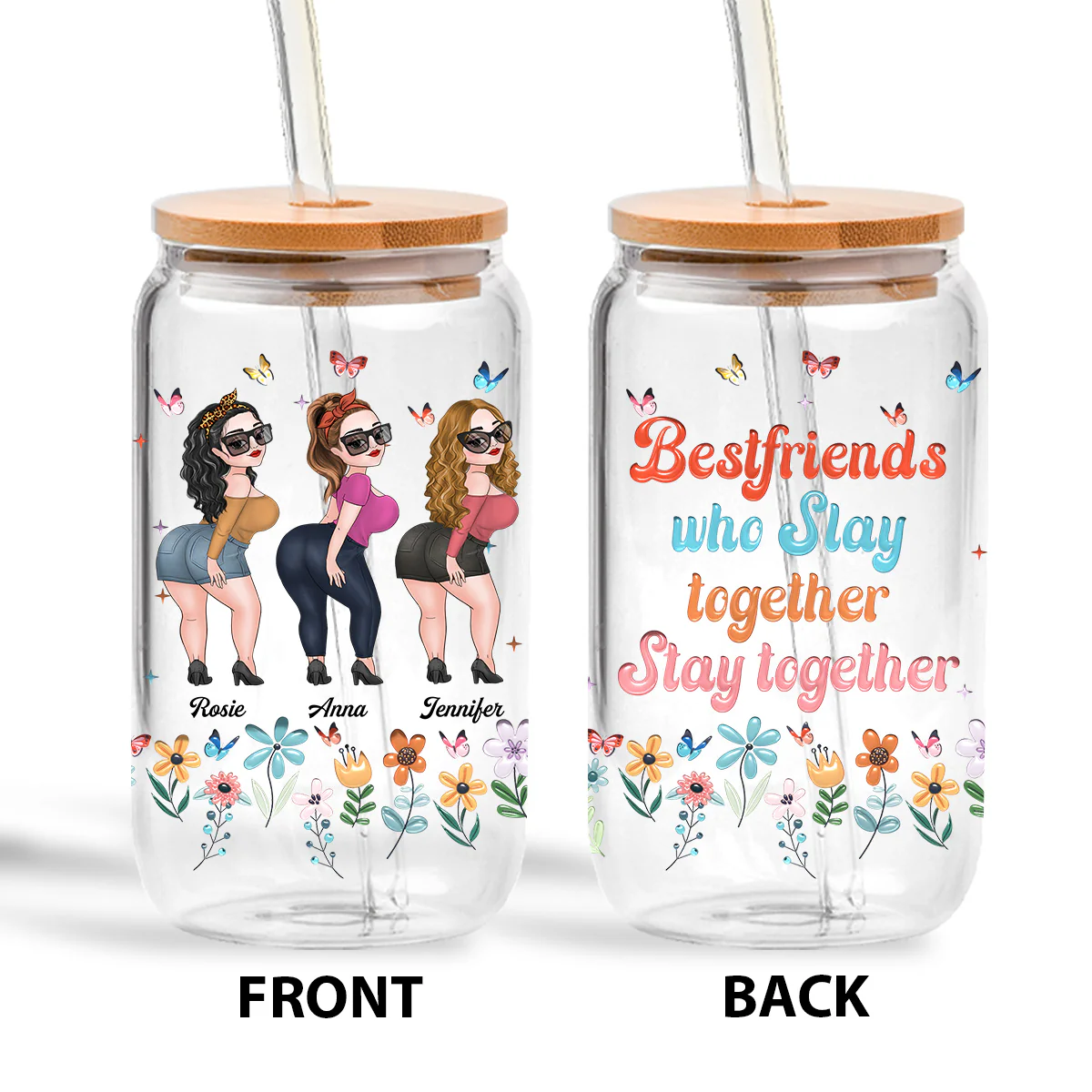 Friends Slay Together - Personalized Custom Glass Can - Image 3