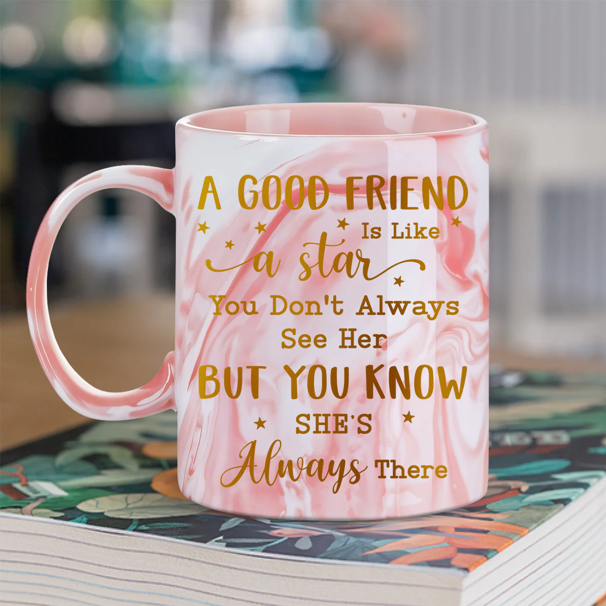 Friends We Never Walk Alone - Personalized Custom Pink Marble Mug - Image 3