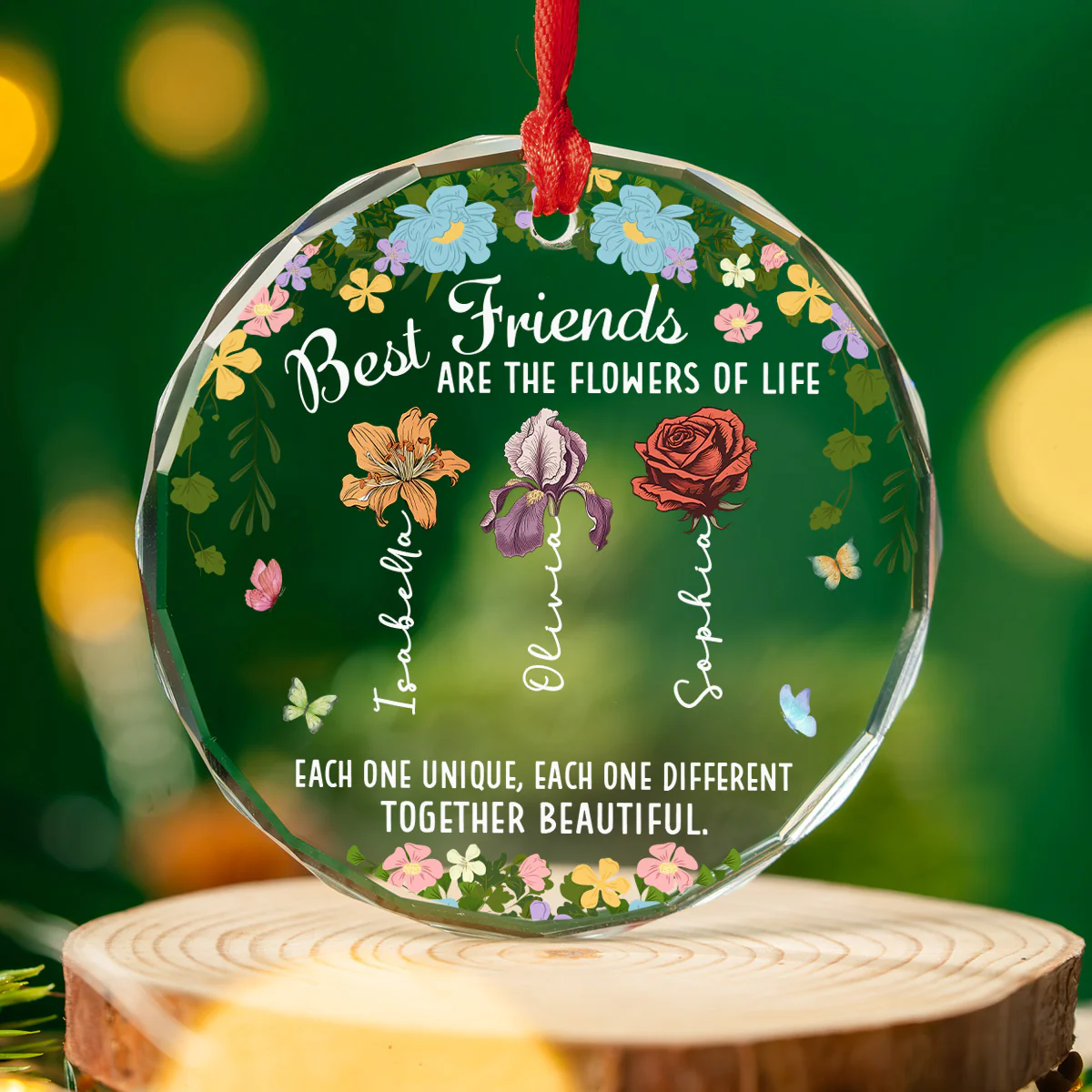 Friendship Blossoms In Every Heart - Personalized Custom Glass Ornament - Image 3