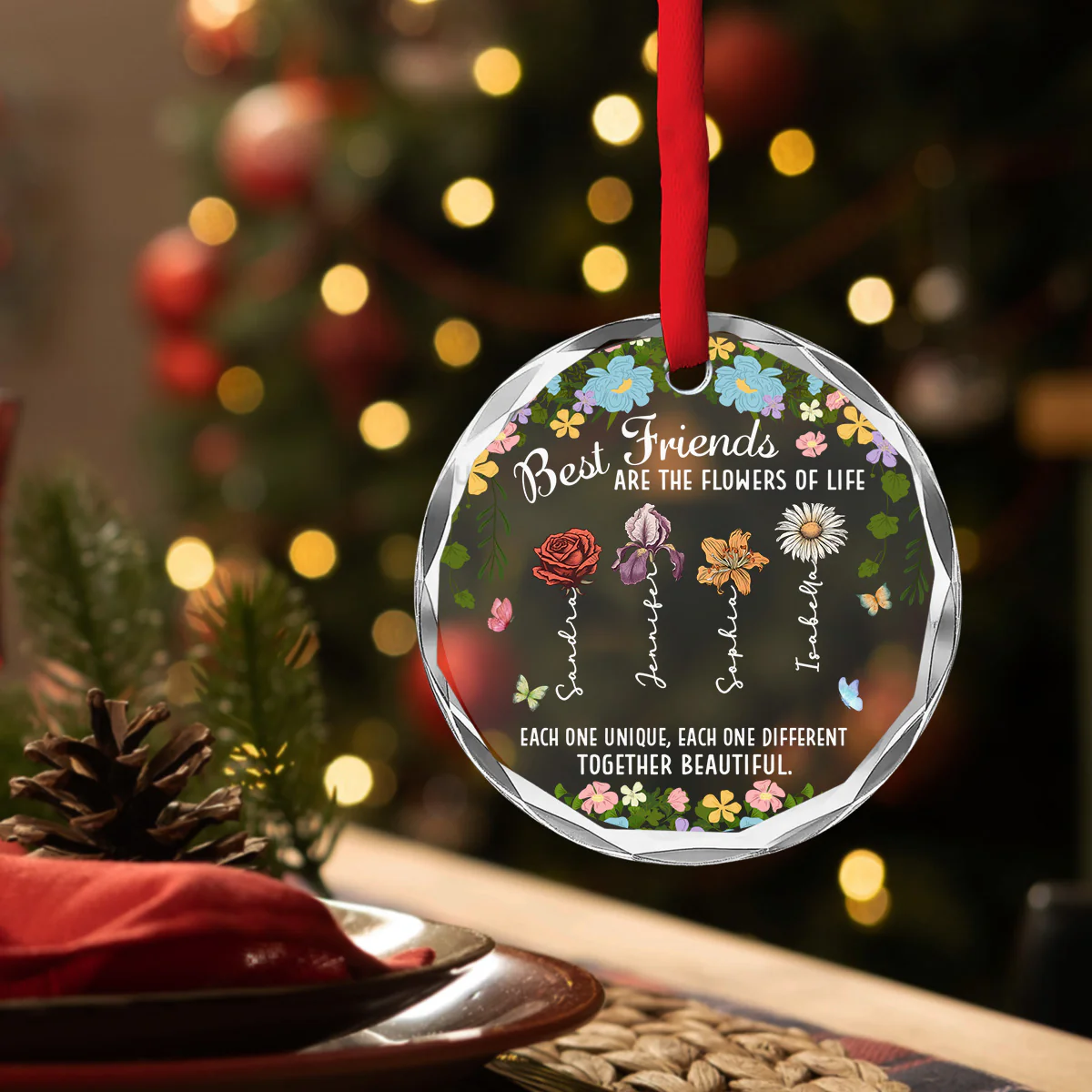 Friendship Blossoms In Every Heart - Personalized Custom Glass Ornament - Image 4