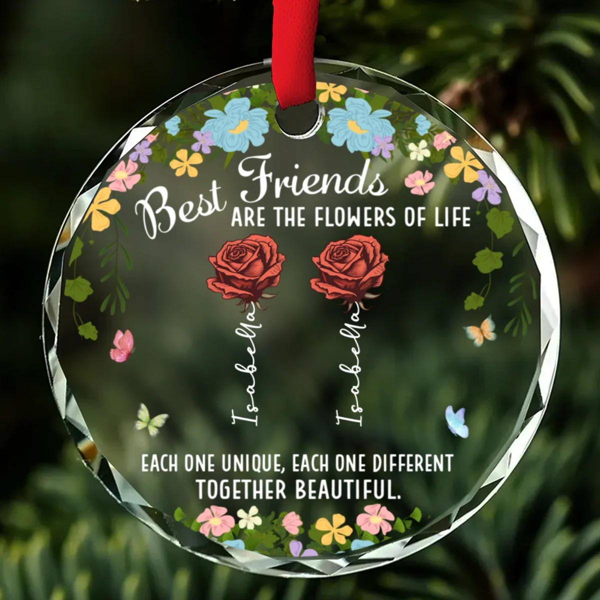 Friendship Blossoms In Every Heart - Personalized Custom Glass Ornament - Image 7