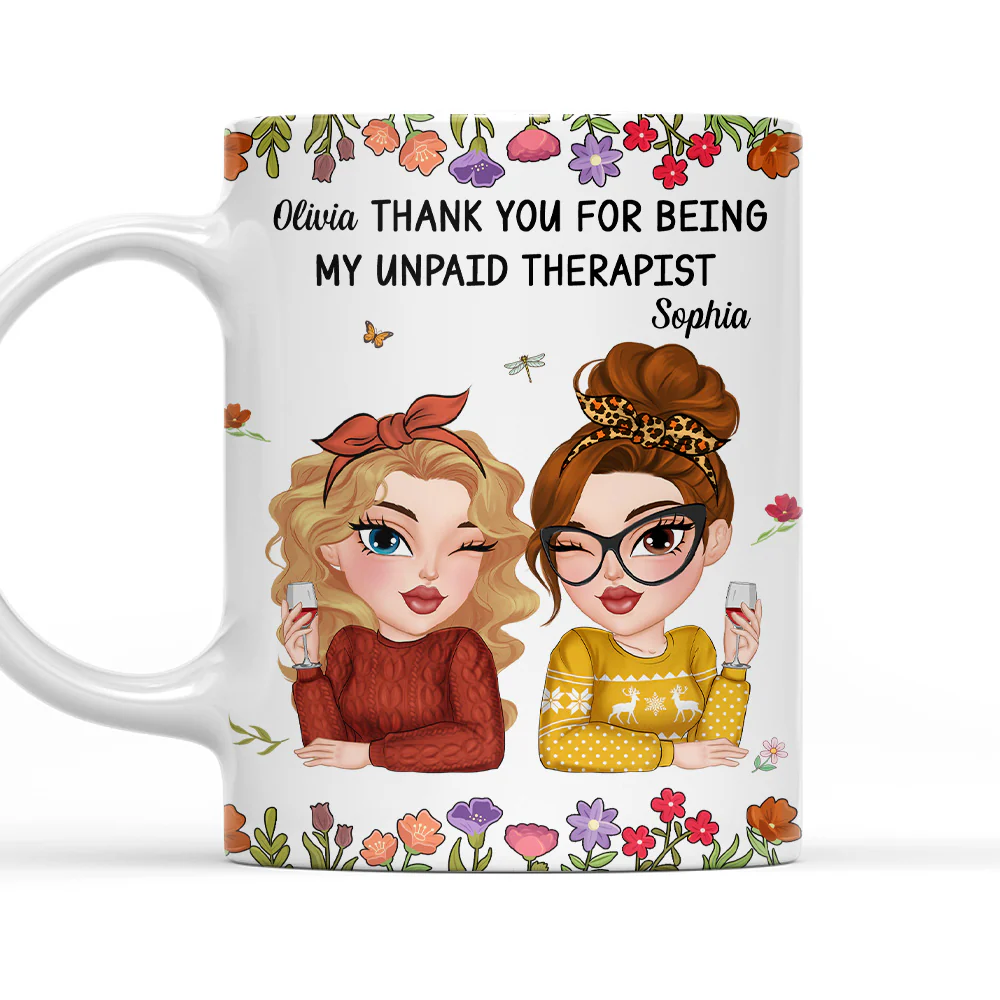 Friendship Comes With Free Therapy - Personalized Custom Coffee Mug
