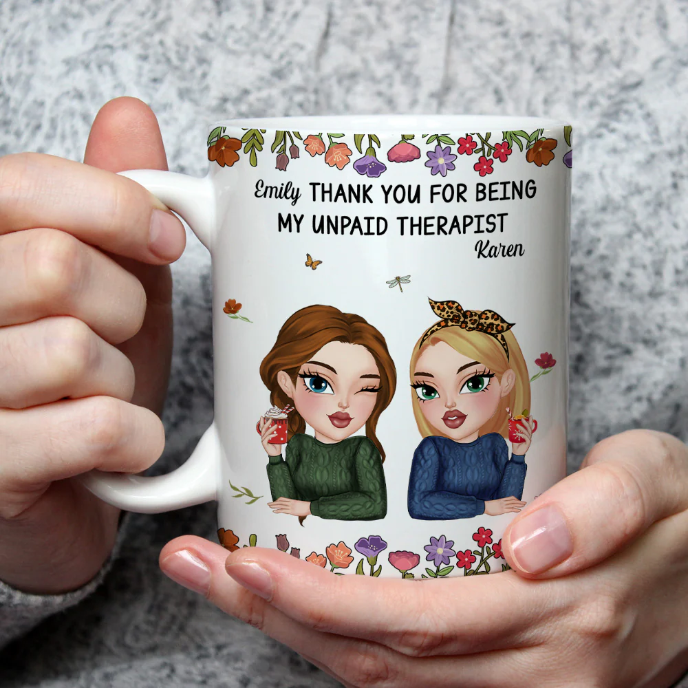 Friendship Comes With Free Therapy - Personalized Custom Coffee Mug - Image 3