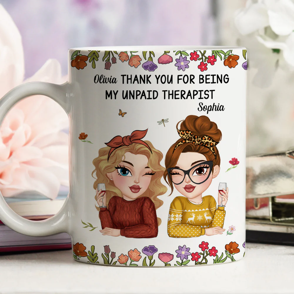 Friendship Comes With Free Therapy - Personalized Custom Coffee Mug - Image 4