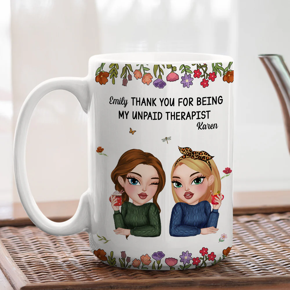 Friendship Comes With Free Therapy - Personalized Custom Coffee Mug - Image 5